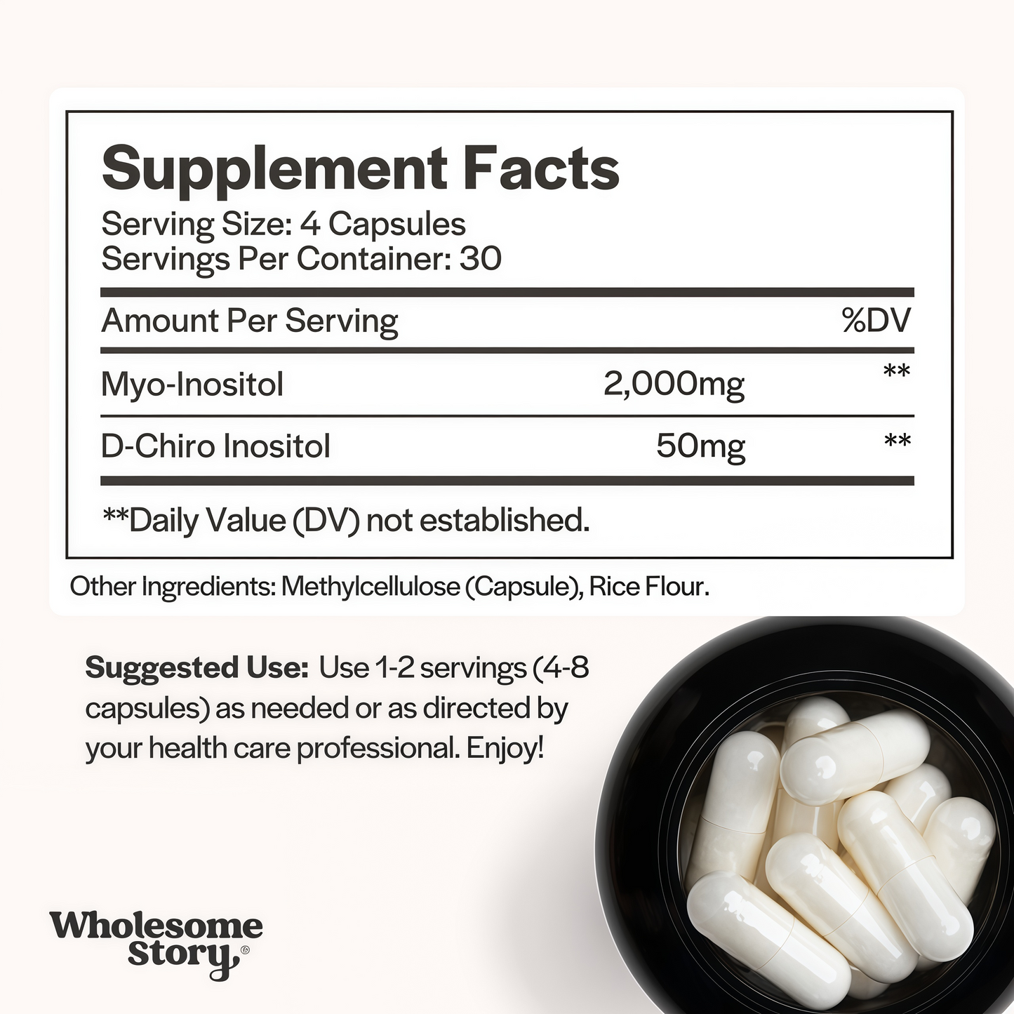 Wholesome Story Myo-Inositol & D-Chiro Inositol Supplement for Women | Fertility Supplements for Hormonal Balance & Ovarian Health Support | Myoinositol | Ideal 40:1 Ratio | 90 Servings